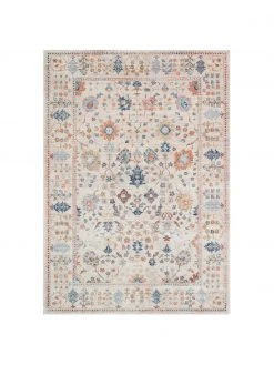 Eckiger Kurzflor-Teppich Heritage in Elfenbeinfarben mit bunten Ornamenten, B 120 x L 170 cm (Größe S)