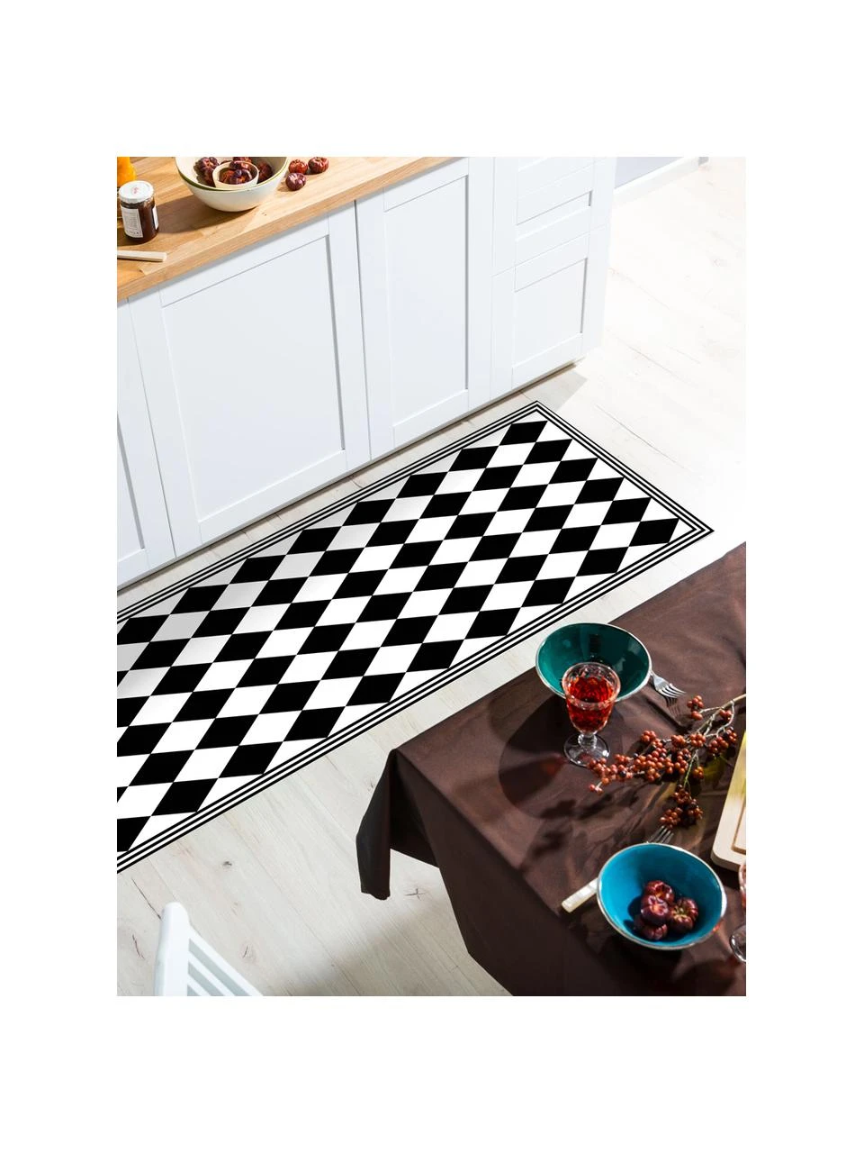 MySpotti Flache Vinyl-Bodenmatte Bobby II in Schwarz/Weiß, rutschfest, B 68 x L 180 cm – Bild 2