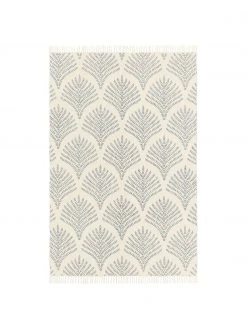 Westwing Collection Flachgewebter Baumwollteppich Klara in Beige/Blau mit Fransenabschluss, B 50 x L 80 cm (Größe XXS)Nur noch wenige verfügbar