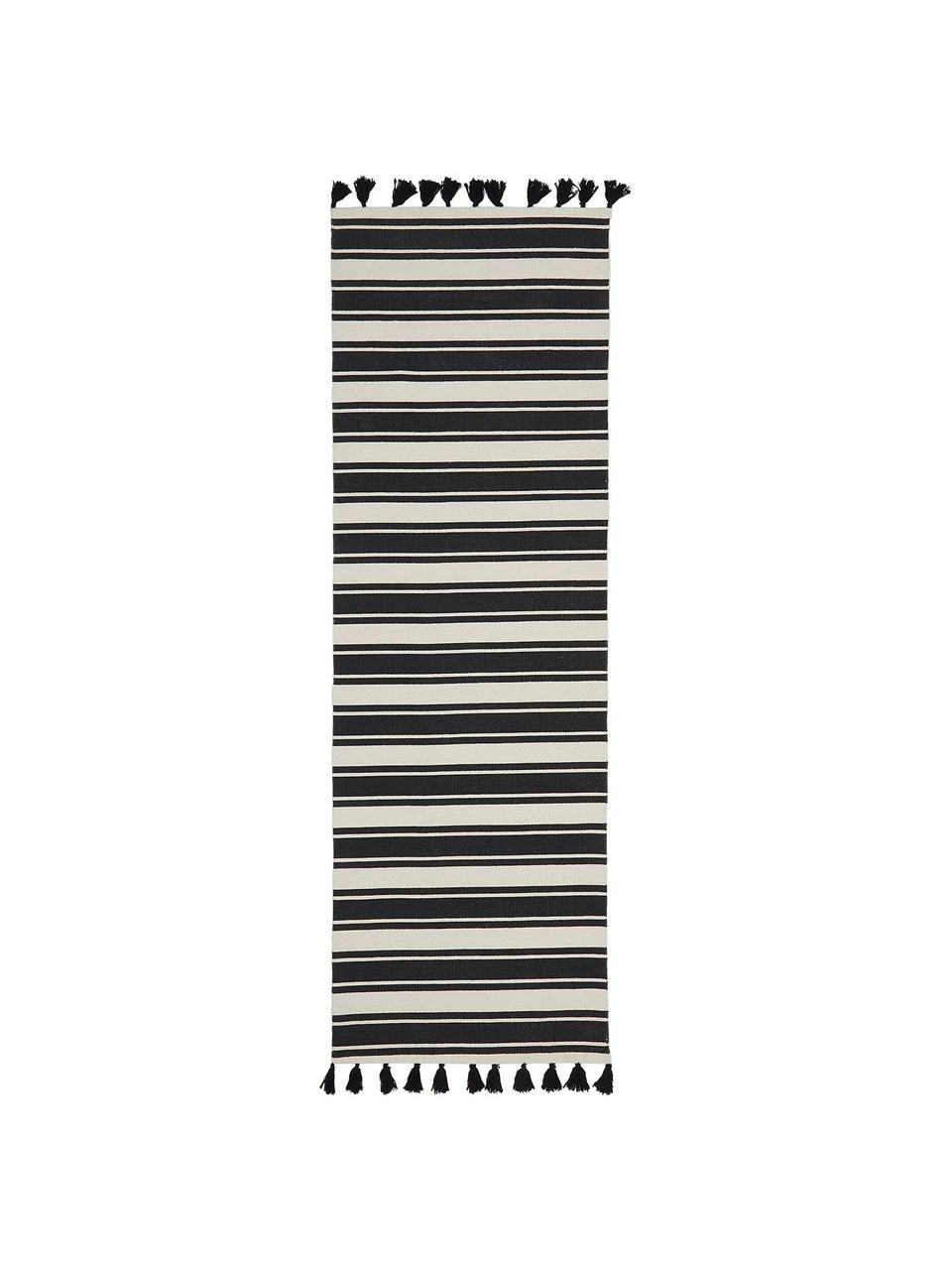 Westwing Collection Gestreifter Baumwollläufer Vigga mit Quasten, handgewebt, B 80 x L 250 cm