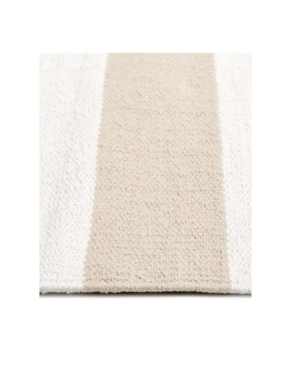 Westwing Collection Gestreifter Baumwollteppich Blocker in Taupe/Weiß, handgewebt, B 70 x L 140 cm (Größe XS)Nur noch wenige verfügbar – Bild 3