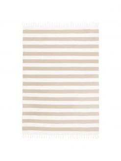 Westwing Collection Gestreifter Baumwollteppich Blocker in Taupe/Weiß, handgewebt, B 70 x L 140 cm (Größe XS)Nur noch wenige verfügbar