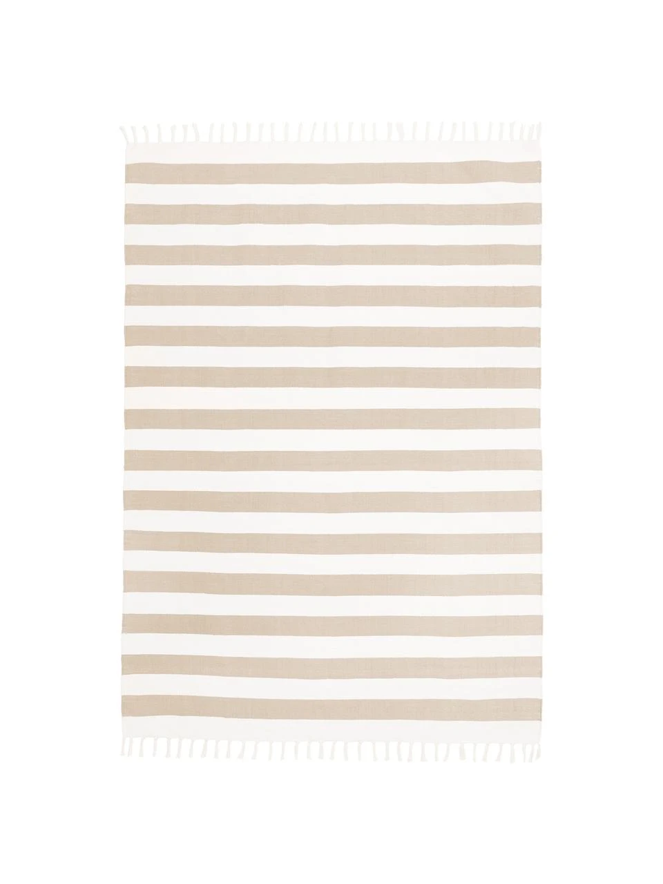 Westwing Collection Gestreifter Baumwollteppich Blocker in Taupe/Weiß, handgewebt, B 70 x L 140 cm (Größe XS)Nur noch wenige verfügbar