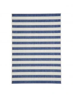 Westwing Collection Gestreifter In- & Outdoor-Teppich Axa in Blau/Cremeweiß, B 200 x L 290 cm (Größe L)