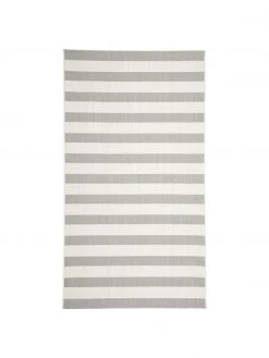 Westwing Collection Gestreifter In- & Outdoor-Teppich Axa in Grau/Cremeweiß, B 80 x L 150 cm (Größe XS)