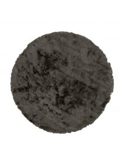 Westwing Collection Glänzender Hochflor-Teppich Jimmy in Dunkelgrau, rund, Ø 120 cm (Größe S)