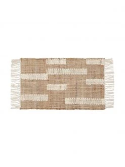 Westwing Collection Handgefertigte Jute-Fußmatte Kerala mit Fransen, B 50 x L 80 cm