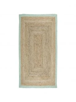 Westwing Collection Handgefertigter Jute-Teppich Shanta mit mintgrünem Rand, B 80 x L 150 cm (Größe XS)