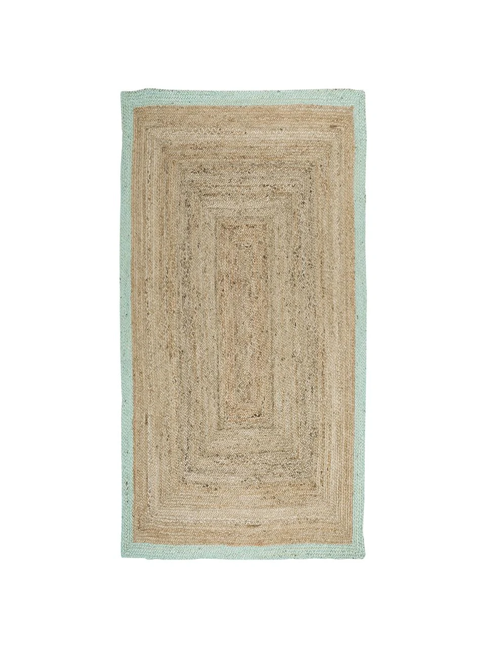 Westwing Collection Handgefertigter Jute-Teppich Shanta mit mintgrünem Rand, B 80 x L 150 cm (Größe XS)