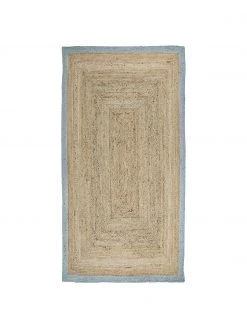 Westwing Collection Handgefertigter Jute-Teppich Shanta mit taubenblauem Rand, B 80 x L 150 cm (Größe XS)