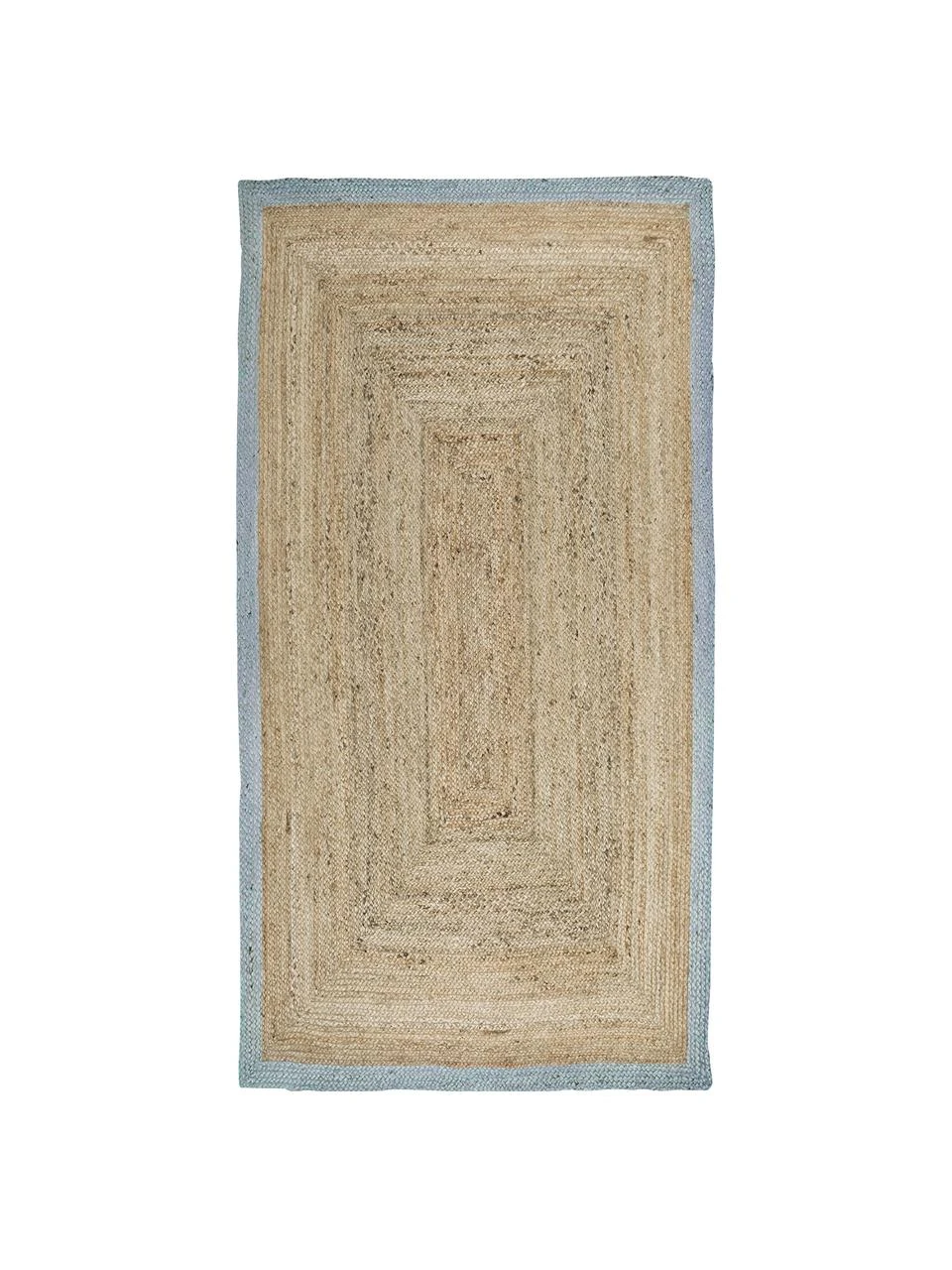 Westwing Collection Handgefertigter Jute-Teppich Shanta mit taubenblauem Rand, B 80 x L 150 cm (Größe XS)