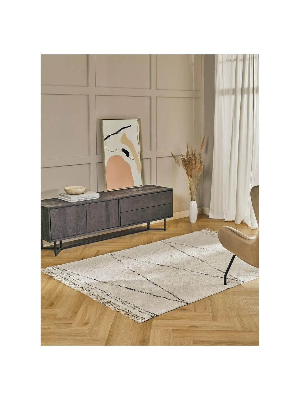 Westwing Collection Handgetufteter Baumwollteppich Asisa mit Zickzack-Muster und Fransen, B 120 x L 180 cm (Größe S) – Bild 2