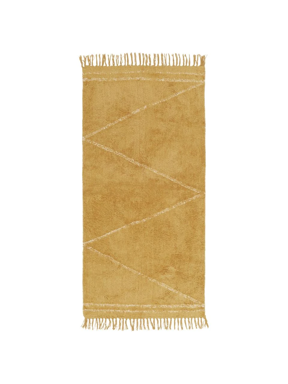 Westwing Collection Handgetufteter Baumwollteppich Asisa mit Zickzack-Muster und Fransen, B 80 x L 150 cm (Größe XS)