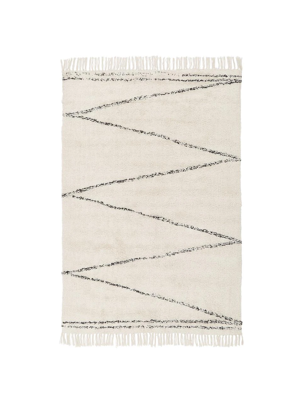 Westwing Collection Handgetufteter Baumwollteppich Asisa mit Zickzack-Muster und Fransen, B 120 x L 180 cm (Größe S)