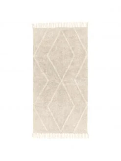 Westwing Collection Handgetufteter Baumwollteppich Bina mit Rautenmuster und Fransen, B 80 x L 150 cm (Größe XS)