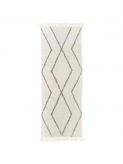 Westwing Collection Handgetufteter Boho-Baumwollläufer Bina mit Rautenmuster und Fransen, B 80 x L 200 cm