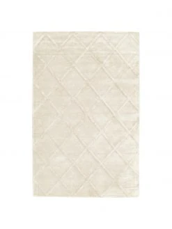 Westwing Collection Handgetufteter Viskoseteppich Shiny in Creme mit Rautenmuster, B 80 x L 150 cm (Größe XS)