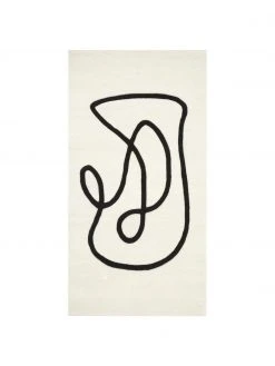 Westwing Collection Handgetufteter Wollteppich Line in Cremeweiß/Schwarz mit One Line Zeichnung, B 80 x L 150 cm (Größe XS)