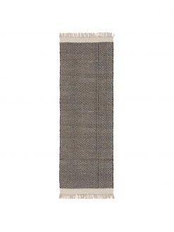 Benuta Handgewebter Wollläufer Kim in Schwarz/Creme, mit Fransen, B 70 x L 200 cm