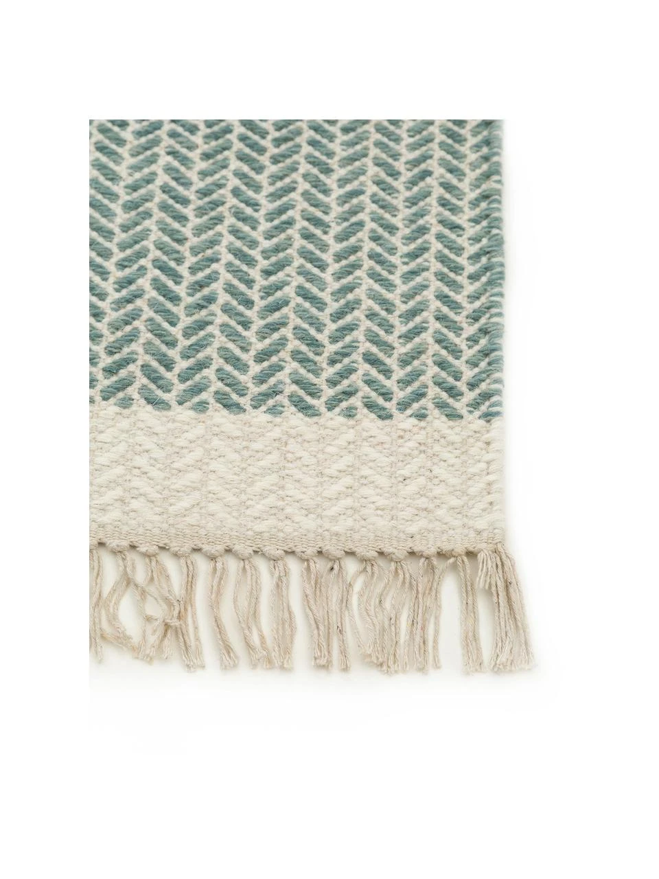 Benuta Handgewebter Wollteppich Kim in Grün/Creme, mit Fransen, B 80 x L 120 cm (Größe XS) – Bild 3