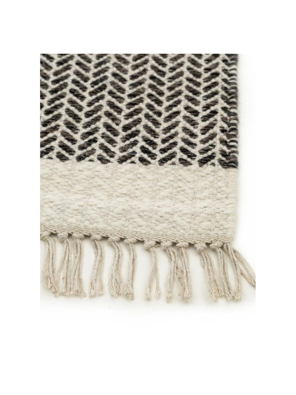 Benuta Handgewebter Wollteppich Kim in Schwarz/Creme, mit Fransen, B 80 x L 120 cm (Größe XS) – Bild 3