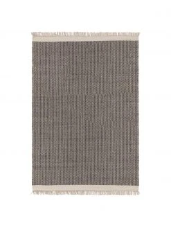 Benuta Handgewebter Wollteppich Kim in Schwarz/Creme, mit Fransen, B 80 x L 120 cm (Größe XS)