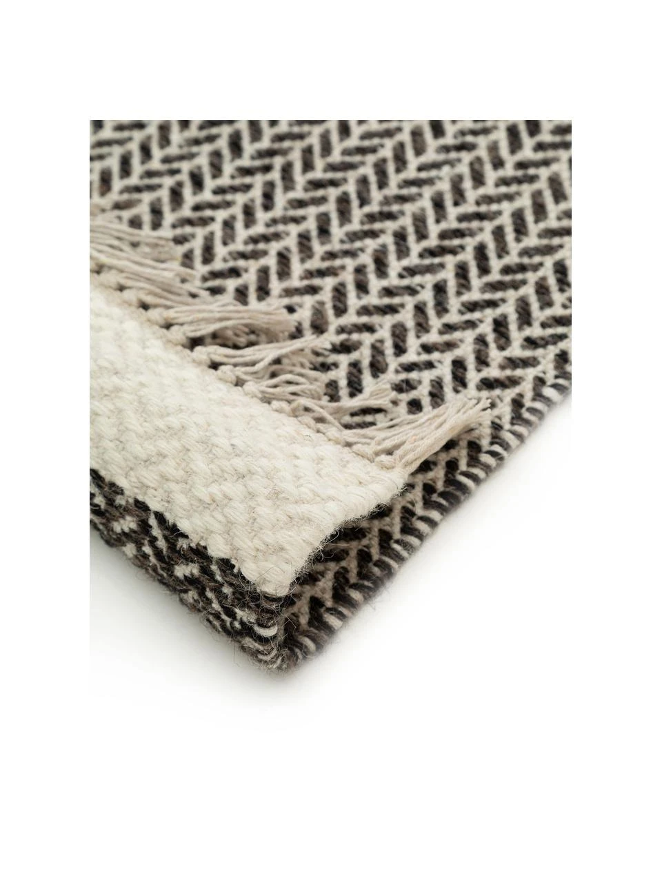 Benuta Handgewebter Wollteppich Kim in Schwarz/Creme, mit Fransen, B 80 x L 120 cm (Größe XS) – Bild 4