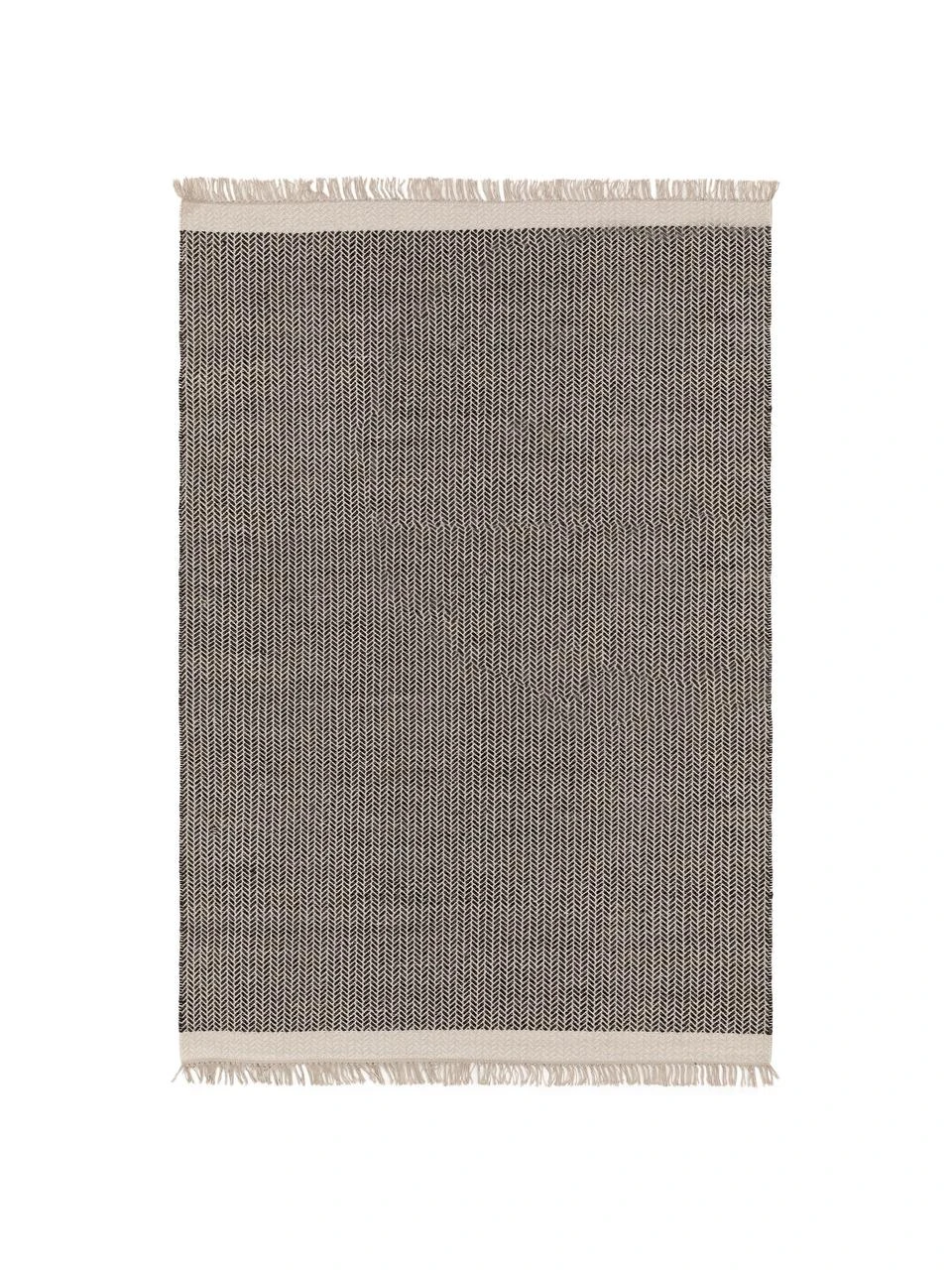 Benuta Handgewebter Wollteppich Kim in Schwarz/Creme, mit Fransen, B 80 x L 120 cm (Größe XS)