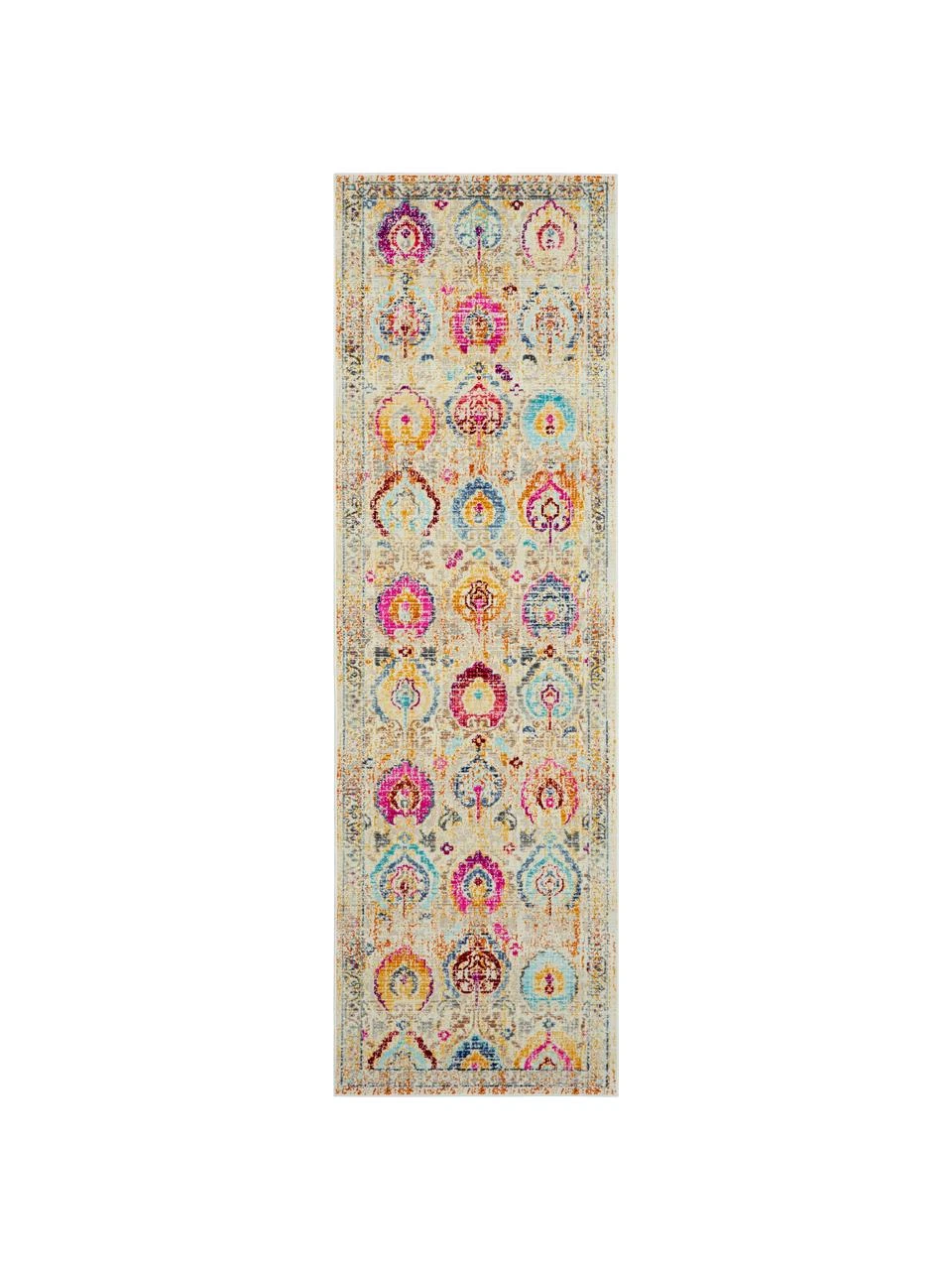 Niederflor-Läufer Kashan Vintage mit bunten Ornamenten, B 60 x L 180 cm