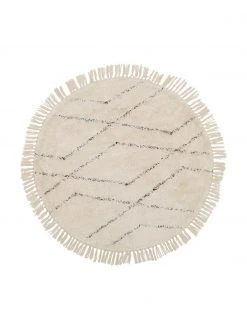 Westwing Collection Runder Baumwollteppich Bina mit Rautenmuster, handgetuftet, Ø 110 cm (Größe S)