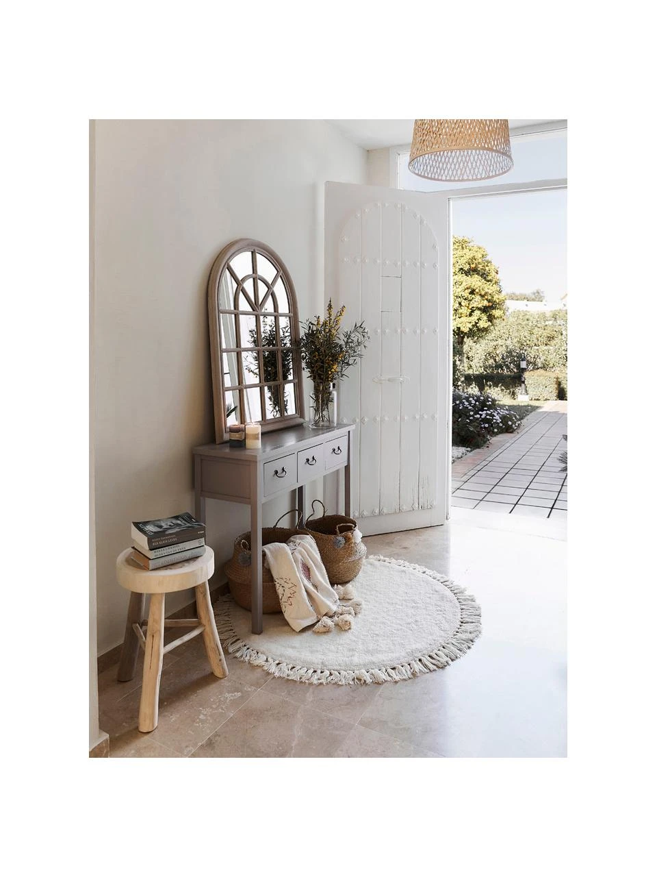 Westwing Collection Runder Baumwollteppich Daya mit Fransen, handgetuftet, Ø 110 cm (Größe S) – Bild 2