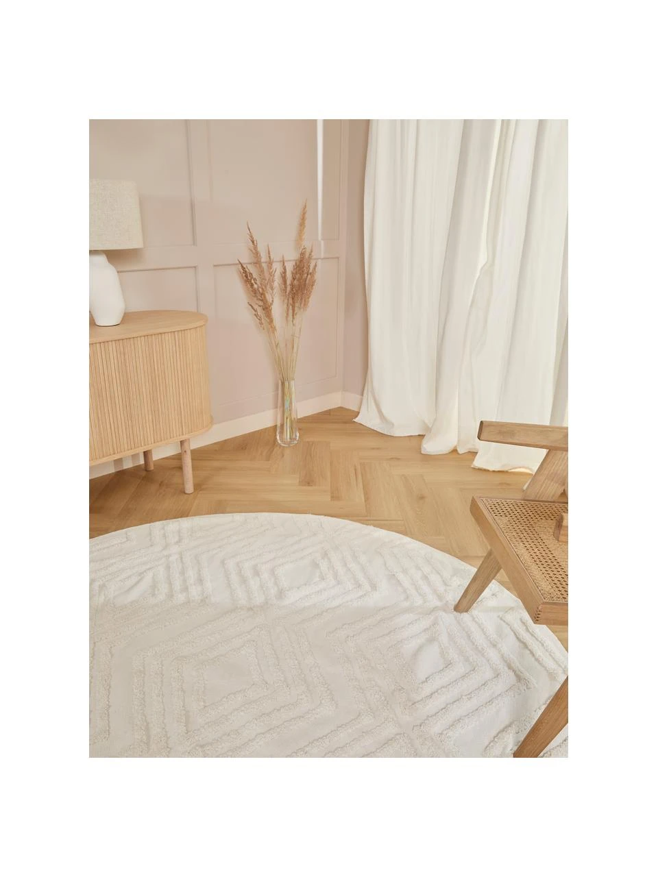 Westwing Collection Runder Baumwollteppich Ziggy mit erhabener Hoch-Tief-Struktur, Ø 120 cm (Größe S) – Bild 2