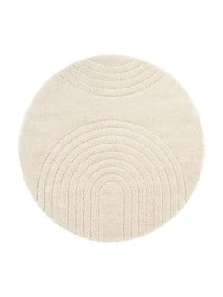 Runder Hochflor-Teppich Norwalk in Cremeweiß mit geometrischem Muster, Ø 160 (Größe L)