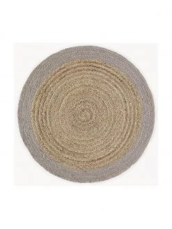 Westwing Collection Runder Jute-Teppich Shanta mit grauem Rand, handgefertigt, Ø 100 cm (Größe XS)