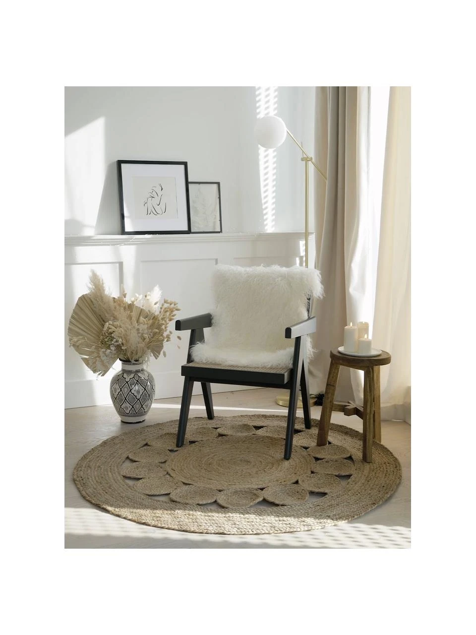 Westwing Collection Runder Jute-Teppich Tapu im Boho Style, handgefertigt, Ø 150 cm (Größe M) – Bild 2