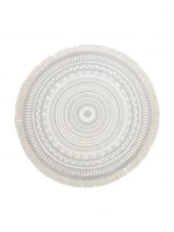 Westwing Collection Runder Teppich Benji mit Fransen, flachgewebt, Ø 150 cm (Größe M)