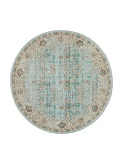 Westwing Collection Runder Vintage Chenilleteppich Rimini in Türkis-Braun, handgewebt, Ø 150 cm (Größe M)Nur noch wenige verfügbar