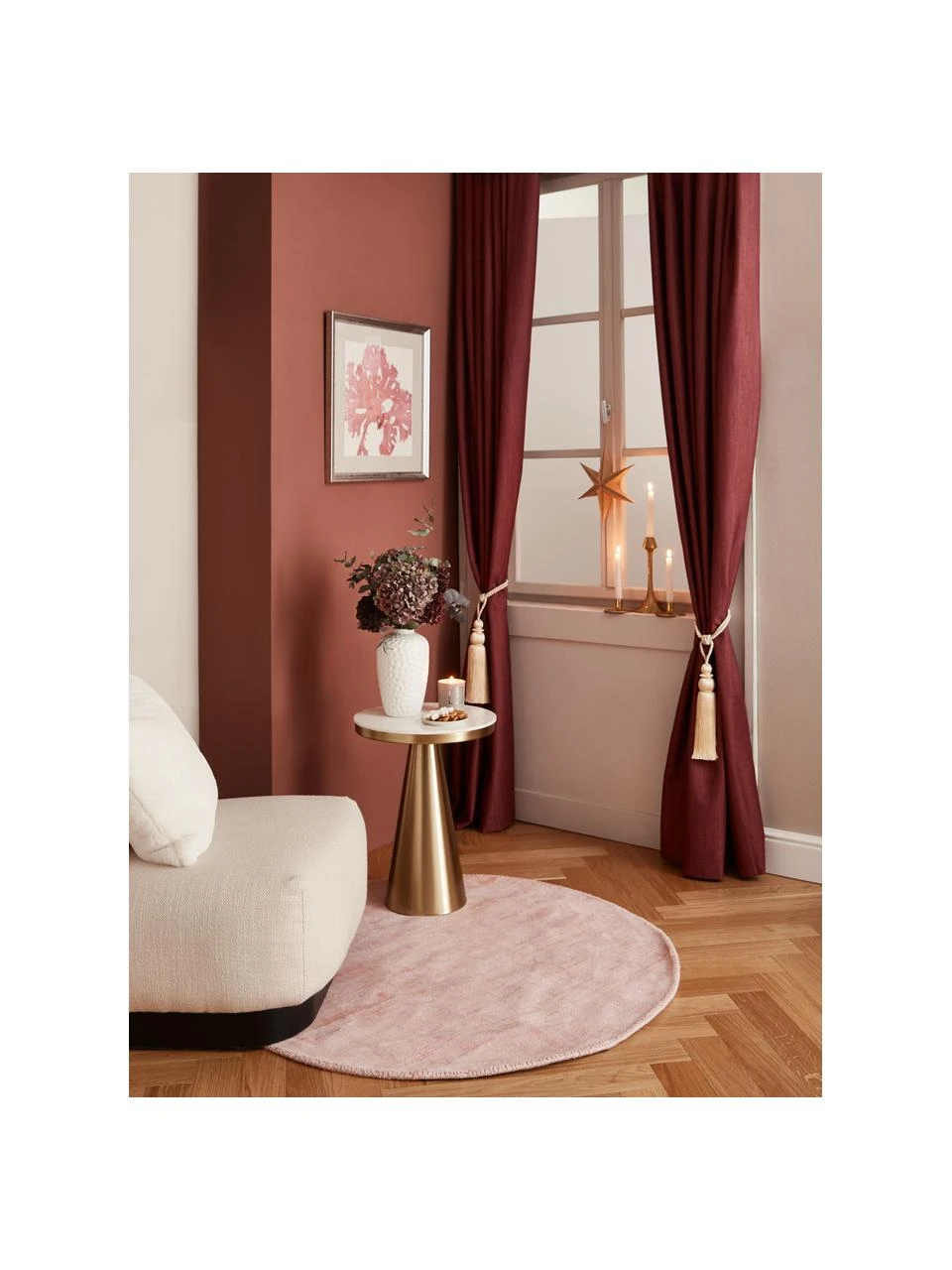 Westwing Collection Runder Viskoseteppich Jane in Rosa, handgewebt, Ø 120 cm (Größe S) – Bild 3