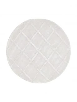 Westwing Collection Runder Viskoseteppich Shiny in Silbergrau mit Rautenmuster, Ø 120 cm (Größe S)