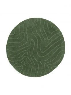 Westwing Collection Runder Wollteppich Aaron in Dunkelgrün, handgetuftet, Ø 120 cm (Größe S)