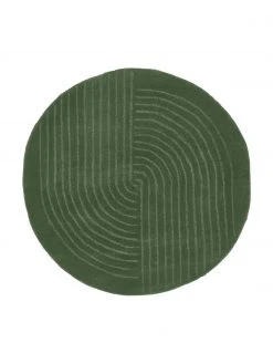 Westwing Collection Runder Wollteppich Mason in Dunkelgrün, handgetuftet, Ø 120 cm (Größe S)