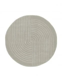 Westwing Collection Runder Wollteppich Mason in Hellgrau, handgetuftet, Ø 120 cm (Größe S)