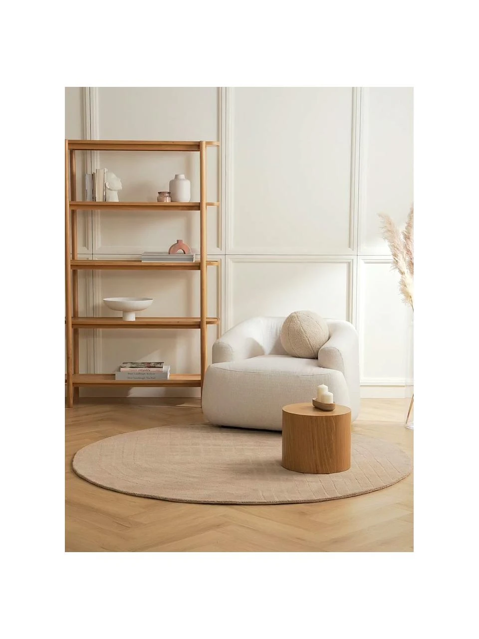 Westwing Collection Runder Wollteppich Mason in Taupe, handgetuftet, Ø 150 cm (Größe M) – Bild 2