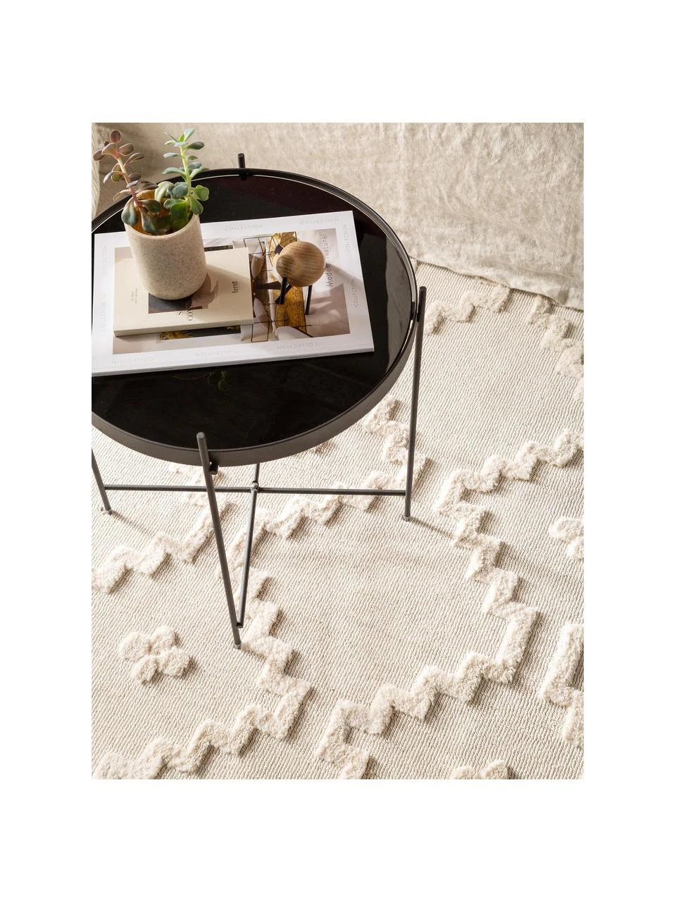 Benuta Teppich Oyo in Creme mit Hoch-Tief-Muster im Boho Stil, B 80 x L 150 cm (Größe XS) – Bild 2