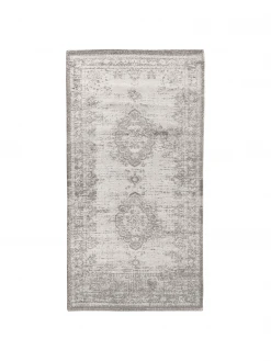 Louis de Poortere Vintage Chenilleteppich Medaillon in Hellgrau/Braun, B 80 x L 150 cm (Größe XS)