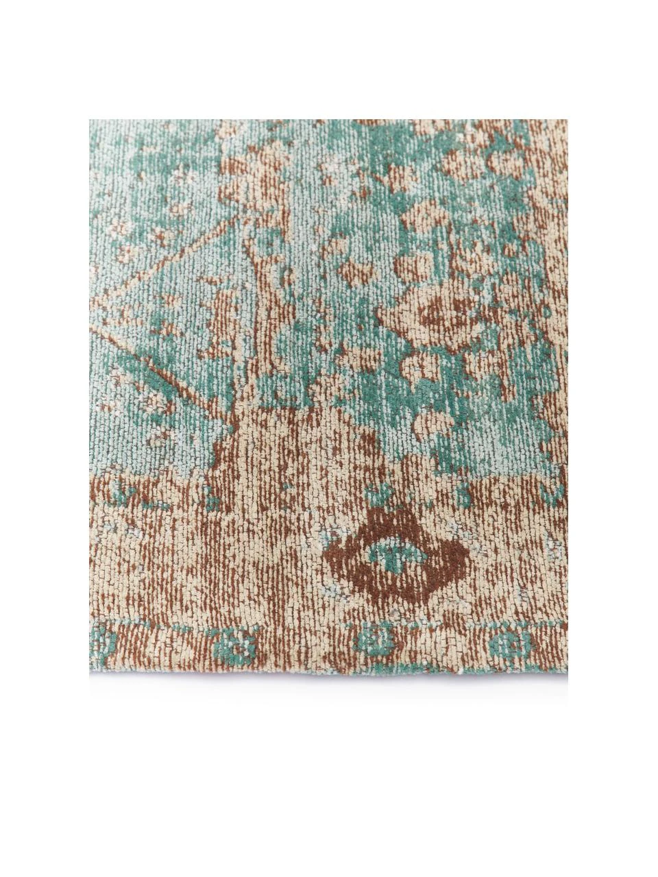 Westwing Collection Vintage Chenilleteppich Rimini in Türkis-Braun, handgewebt, B 80 x L 150 cm (Größe XS) – Bild 2