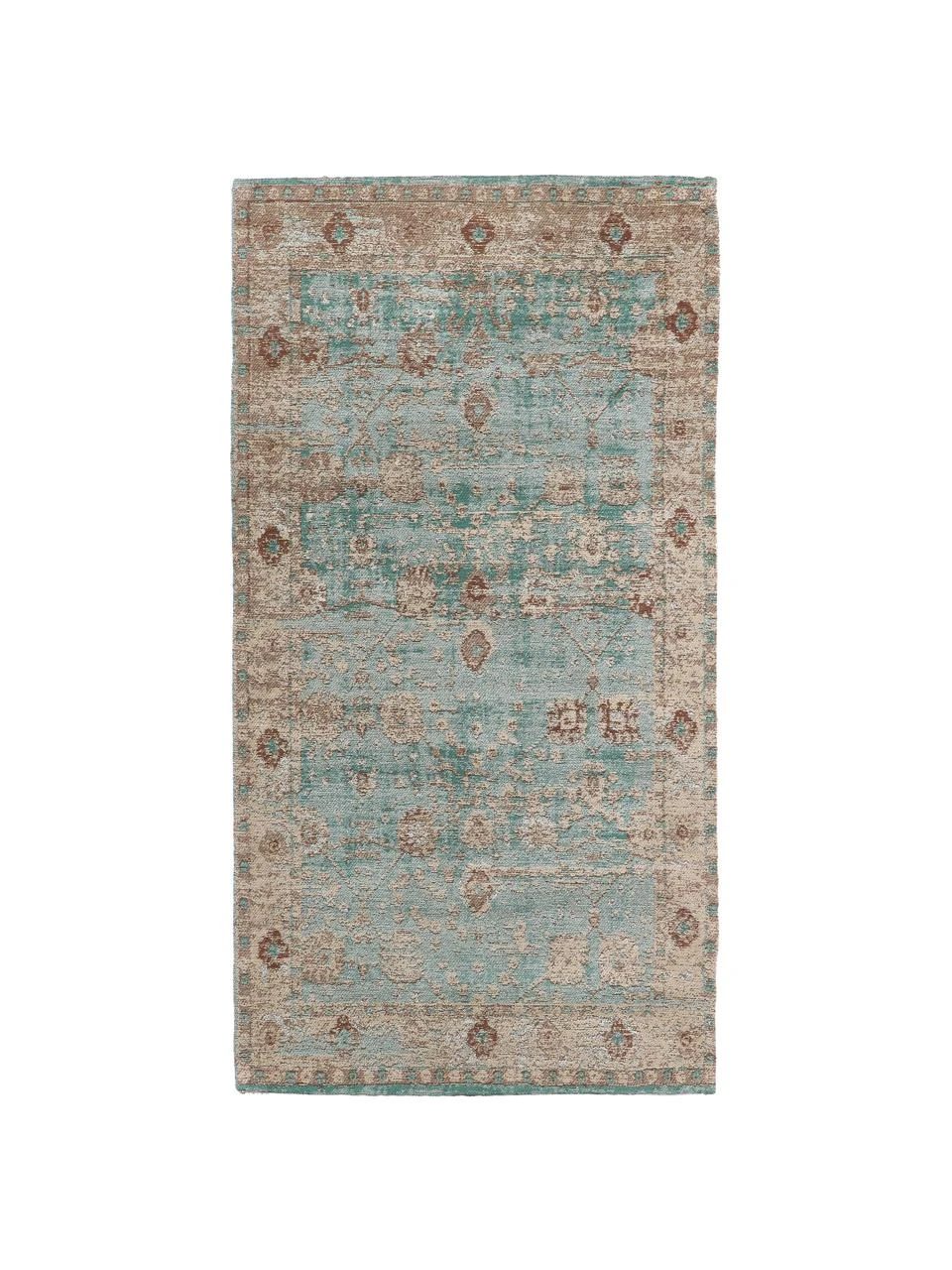 Westwing Collection Vintage Chenilleteppich Rimini in Türkis-Braun, handgewebt, B 80 x L 150 cm (Größe XS)